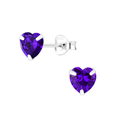 6mm Heart Cubic Zirconia Silver Stud Earrings - Wholesale - 1342