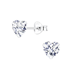 6mm Heart Cubic Zirconia Silver Stud Earrings - 1342