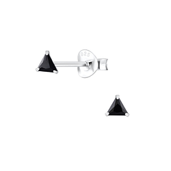 3mm Triangle Cubic Zirconia Silver Stud Earrings - Wholesale - 1979