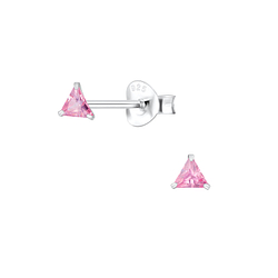 3mm Triangle Cubic Zirconia Silver Stud Earrings - Wholesale - 1979