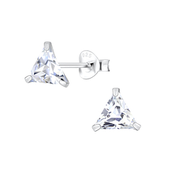 6mm Triangle Cubic Zirconia Silver Stud Earrings - 1981