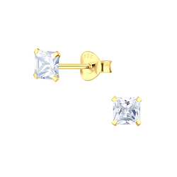4mm Square Cubic Zirconia Silver Stud Earrings - 3157
