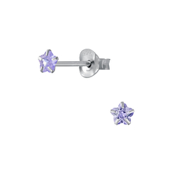 3mm Flower Cubic Zirconia Silver Stud Earrings - 1343