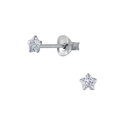3mm Flower Cubic Zirconia Silver Stud Earrings - 1343