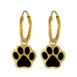 Silver Paw Print Charm Hoop Earrings - 3108