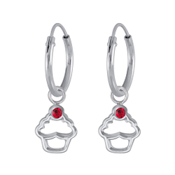 Silver Cupcake Crystal Charm Hoop Earrings - Wholesale - 3137 Silver Cupcake Crystal Charm Hoop Earrings - Wholesale - 3137