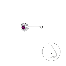 Silver Flower Crystal Nose Stud With Ball - Wholesale - 3267 Silver Flower Crystal Nose Stud With Ball - Wholesale - 3267