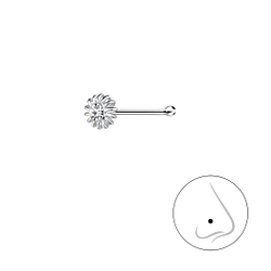 Silver Flower Crystal Nose Stud With Ball - 3267
