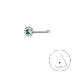Silver Flower Crystal Nose Stud With Ball - 3267