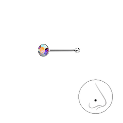 2.5mm Round Crystal Silver Nose Stud With Ball - 3270