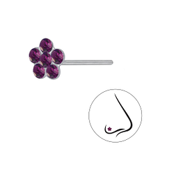 Silver Flower Crystal Nose Stud - Wholesale - 3253