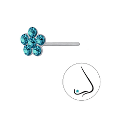 Silver Flower Crystal Nose Stud - Wholesale - 3253