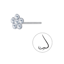 Silver Flower Crystal Nose Stud - 3253