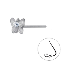 Silver Butterfly Crystal Nose Stud - 3263
