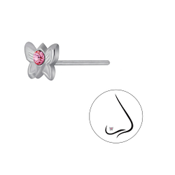 Silver Butterfly Crystal Nose Stud - Wholesale - 3263 Silver Butterfly Crystal Nose Stud - Wholesale - 3263