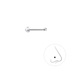2mm Round Crystal Silver Nose Stud With Ball - 3318