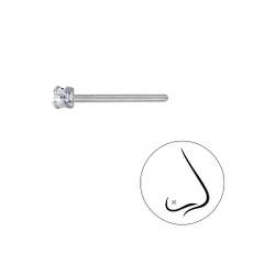 1.5mm Round Crystal Silver Nose Stud - 3295
