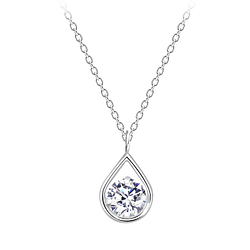 Silver Tear Drop Cubic Zirconia Necklace - 3554