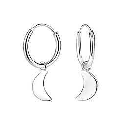 Silver Moon Charm Hoop Earrings - 3781