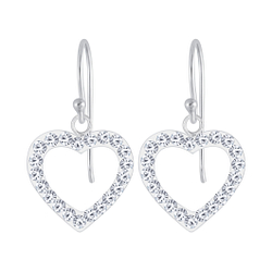 Silver Heart Crystal Earrings - 3827