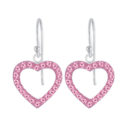 Silver Heart Crystal Earrings - 3827