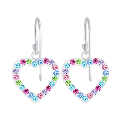 Silver Heart Crystal Earrings - 3828