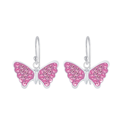 Silver Butterfly Crystal Earrings - Wholesale - 4069