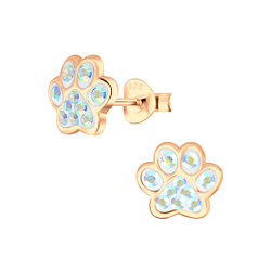 Silver Paw Print Stud Earrings - 4085