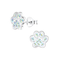 Silver Paw Print Stud Earrings - 4083