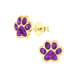 Silver Paw Print Stud Earrings - 4086