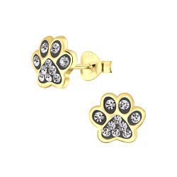 Silver Paw Print Stud Earrings - 4086