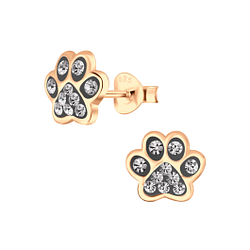 Silver Paw Print Stud Earrings - 4085