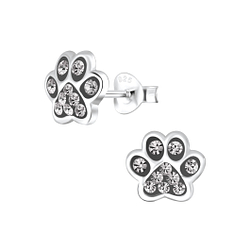Silver Paw Print Stud Earrings - 4083