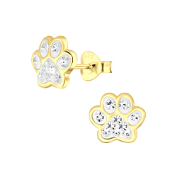 Silver Paw Print Stud Earrings - 4086