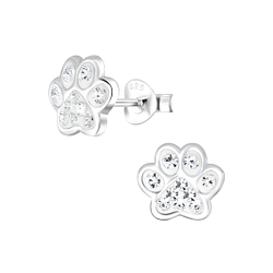 Silver Paw Print Stud Earrings - 4083