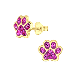 Silver Paw Print Stud Earrings - 4086