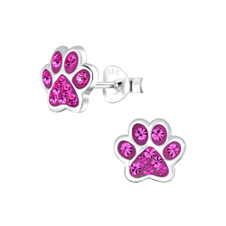 Silver Paw Print Stud Earrings - 4083