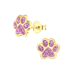 Silver Paw Print Stud Earrings - 4086