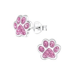 Silver Paw Print Stud Earrings - 4083