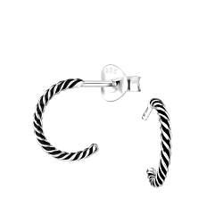 Silver Half Hoop Stud Earrings - 3944 Silver Half Hoop Stud Earrings - 3944