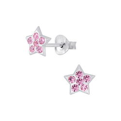 Silver Star Crystal Stud Earrings - 4020