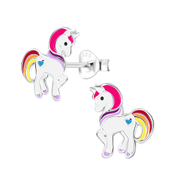 Silver Unicorn Stud Earrings - 4013