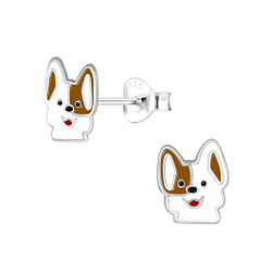 Silver Dog Stud Earrings - 4162