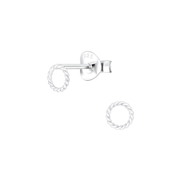 Silver Twisted Circle Stud Earrings - 3893 Silver Twisted Circle Stud Earrings - 3893