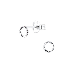 Silver Twisted Circle Stud Earrings - 3894