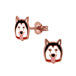 Silver Husky Dog Stud Earrings - 3989