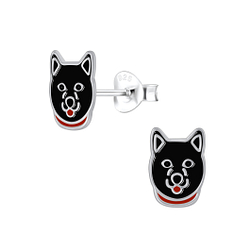 Silver Husky Dog Stud Earrings - 3918