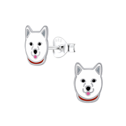 Silver Husky Dog Stud Earrings - 3862