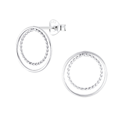 Silver Double Ring Stud Earrings - 3819