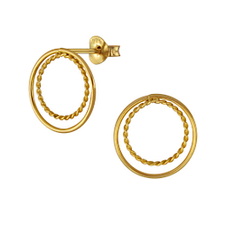 Silver Double Ring Stud Earrings - 3821